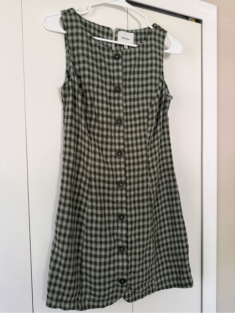 NWOT Reformation Green Gingham Button-Front Mini Dress - Picture 3 of 4